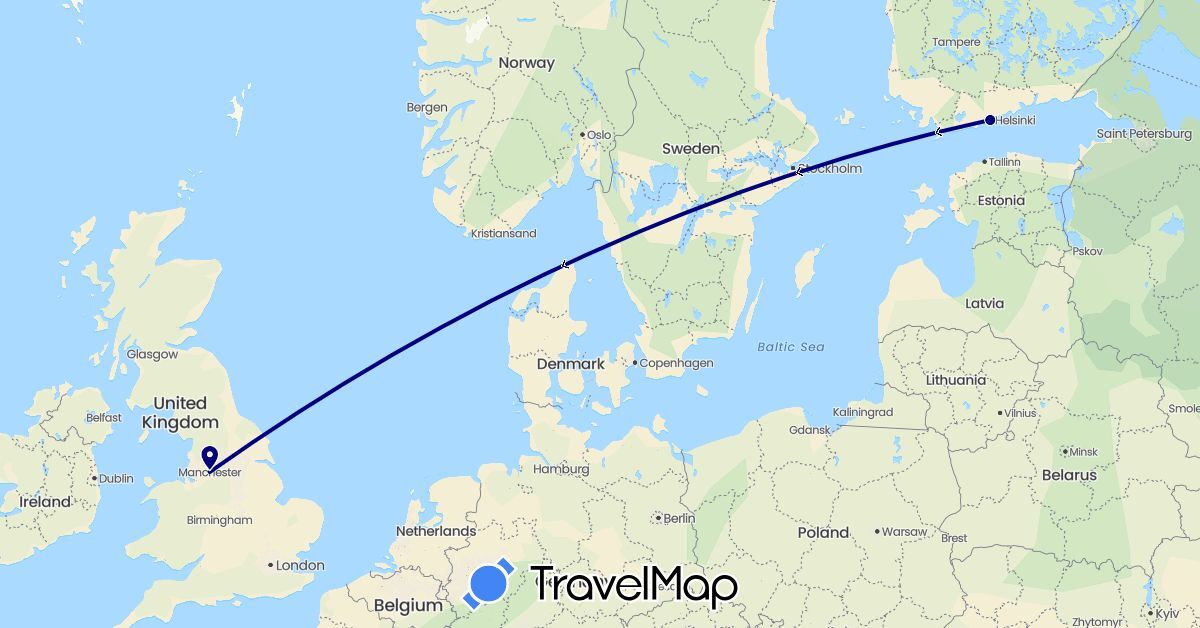 TravelMap itinerary: driving in Finland, United Kingdom (Europe)